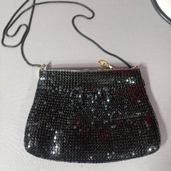 Vintage Black Beaded Evening Shoulder Bag Soft Mesh Classic Cocktail Purse - Picture 1 of 12